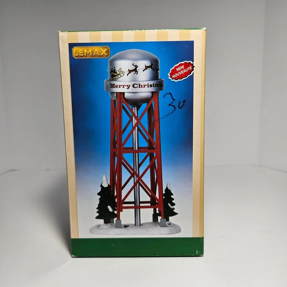 Lemax Christmas Village Water Tower Table Accent Red Silver 63283 2016 Holiday